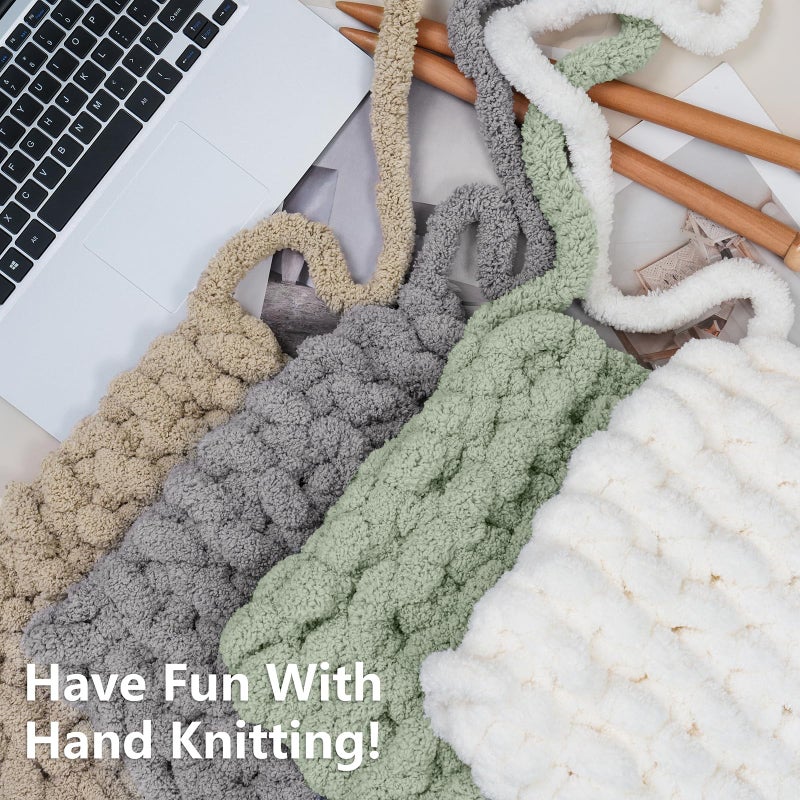 Cozyful Chunky Yarn for Hand Knitting - #10 Chunky Chenille Yarn, Jumbo Big Thick Chunky Yarns for Crocheting, Super Bulky Chunky Knit Blanket Yarns, 8 Skein (25yd, 8oz/Skein), Cream&Sage&Khaki&Grey - Image 5
