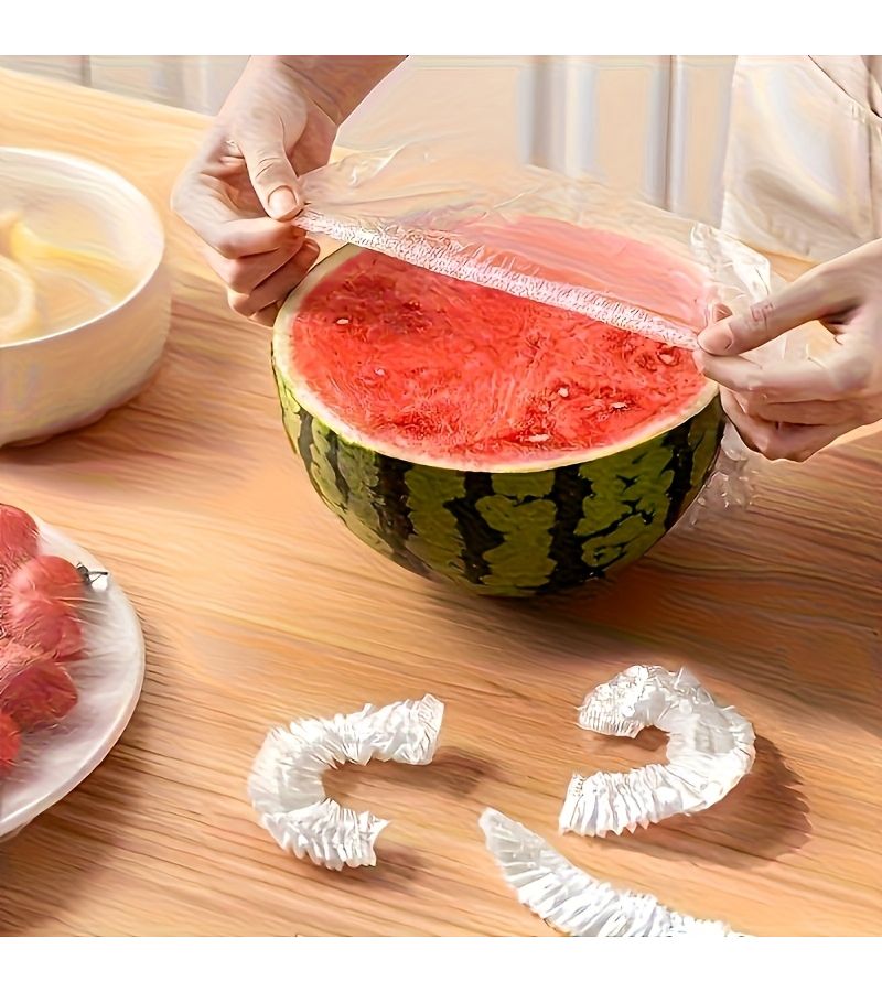 220 Reusable Elastic Food Covers Transparent Plastic Dish Protectors Striped Design For Home Kitchen Storage - Image 2
