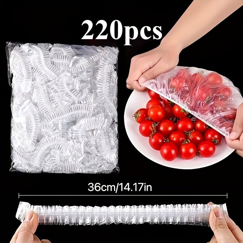 220 Reusable Elastic Food Covers Transparent Plastic Dish Protectors Striped Design For Home Kitchen Storage - Image 1