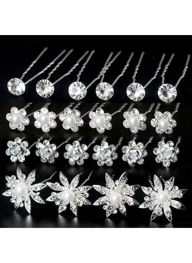 SUMAJU 40 Pieces Bride Wedding Hair Pins, Flower Bridal Head Clip Crystal Pearl Flower Hair Barrettes U-Shape Hair Clips for Bridal Wedding Prom Women Hair Jewelry Accessories - Image 1