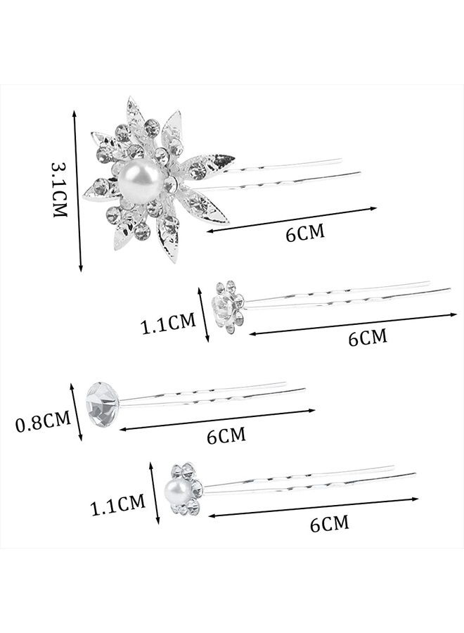 SUMAJU 40 Pieces Bride Wedding Hair Pins, Flower Bridal Head Clip Crystal Pearl Flower Hair Barrettes U-Shape Hair Clips for Bridal Wedding Prom Women Hair Jewelry Accessories - Image 3