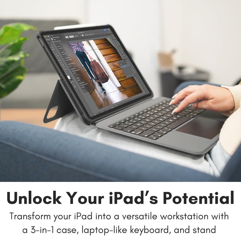 Macally iPad Air 13 Inch Case Keyboard (M3, 2025/M2, 2024) |iPad Pro 12.9 Keyboard Case (5/6th Gen) with Large Trackpad, Multi Angle View Stand Apple Pencil Holder, Backlit, Detachable - Image 3