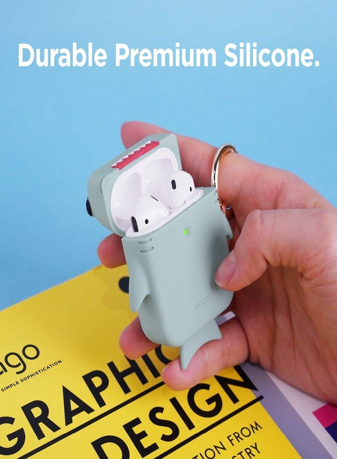 elago Shark Case Cover Compatible with Apple AirPods Case - Cute 3D Design Cover with Keychain for Apple AirPods 2, 1 (Baby Mint) - Image 5