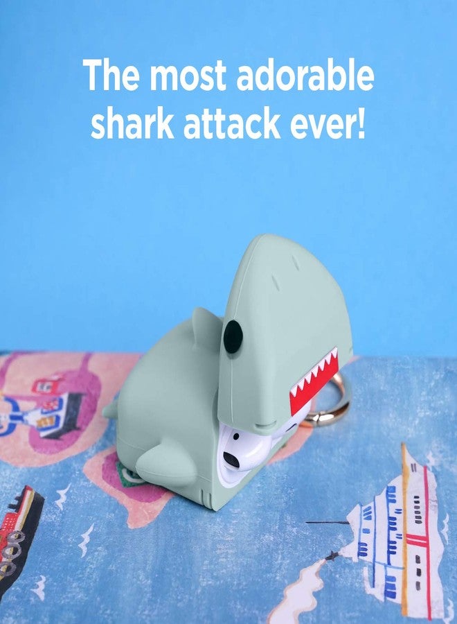 elago Shark Case Cover Compatible with Apple AirPods Case - Cute 3D Design Cover with Keychain for Apple AirPods 2, 1 (Baby Mint) - Image 3