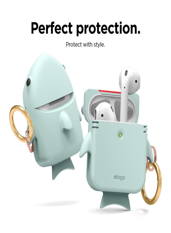 elago Shark Case Cover Compatible with Apple AirPods Case - Cute 3D Design Cover with Keychain for Apple AirPods 2, 1 (Baby Mint) - Image 4