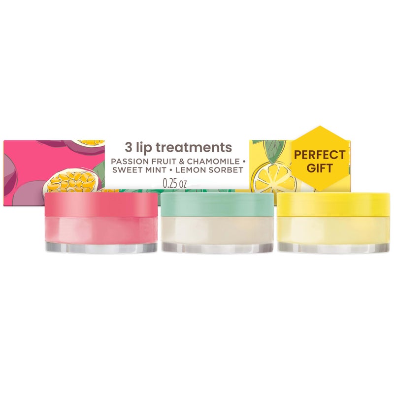 Burt's Bees Stocking Stuffers, 3 Overnight Lip Sleeping Mask Christmas Gifts Set - Exfoliating Scrub Restores, Hydrates & Smooths to Reduce Fine Lines, Passionfruit, Sweet Mint, Lemon Sorbet (3-Pack) - Image 1