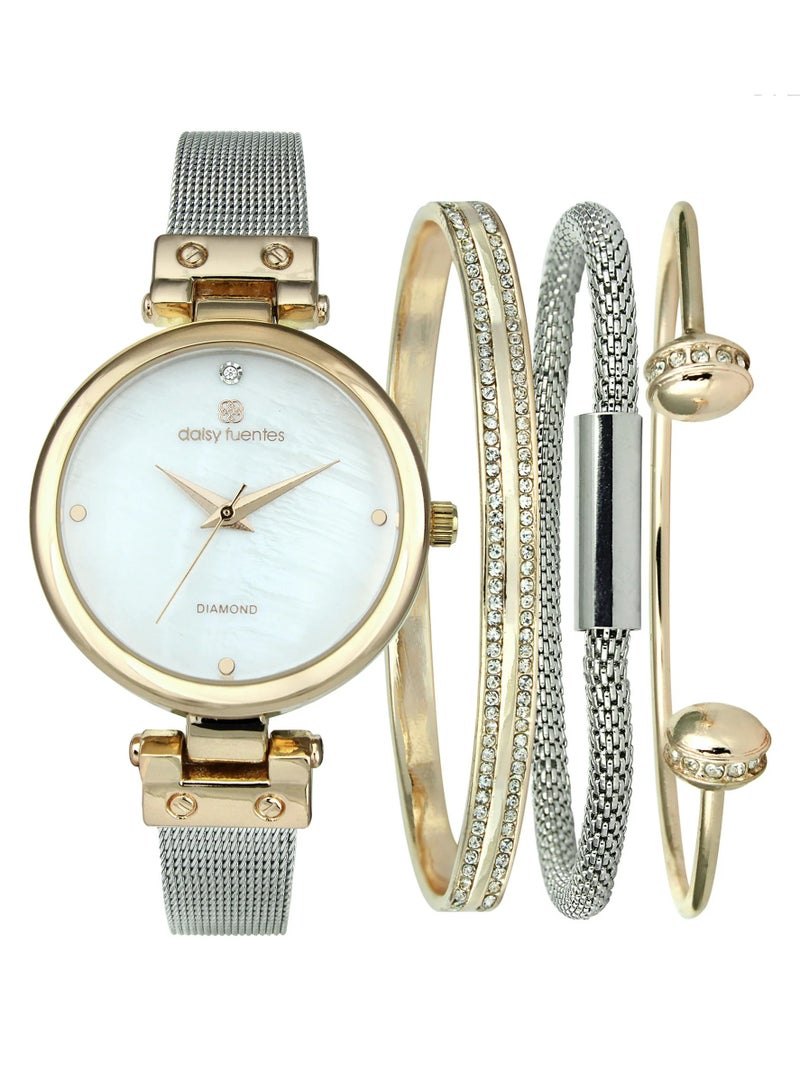 Daisy Fuentes ساعة ذهبية أنيقة للنساء بتصميم ثنائي اللون DF202TTGD - Image 1