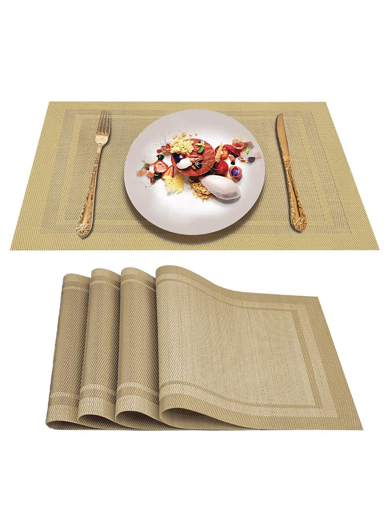 TOMSHOO Placemats for Dining Table Set of 4, Woven Place Mats Table Runner, Waterproof Washable Kitchen Table Mats, Heat-Resistant Table Mats for Table Decoration (Gold) - Image 1