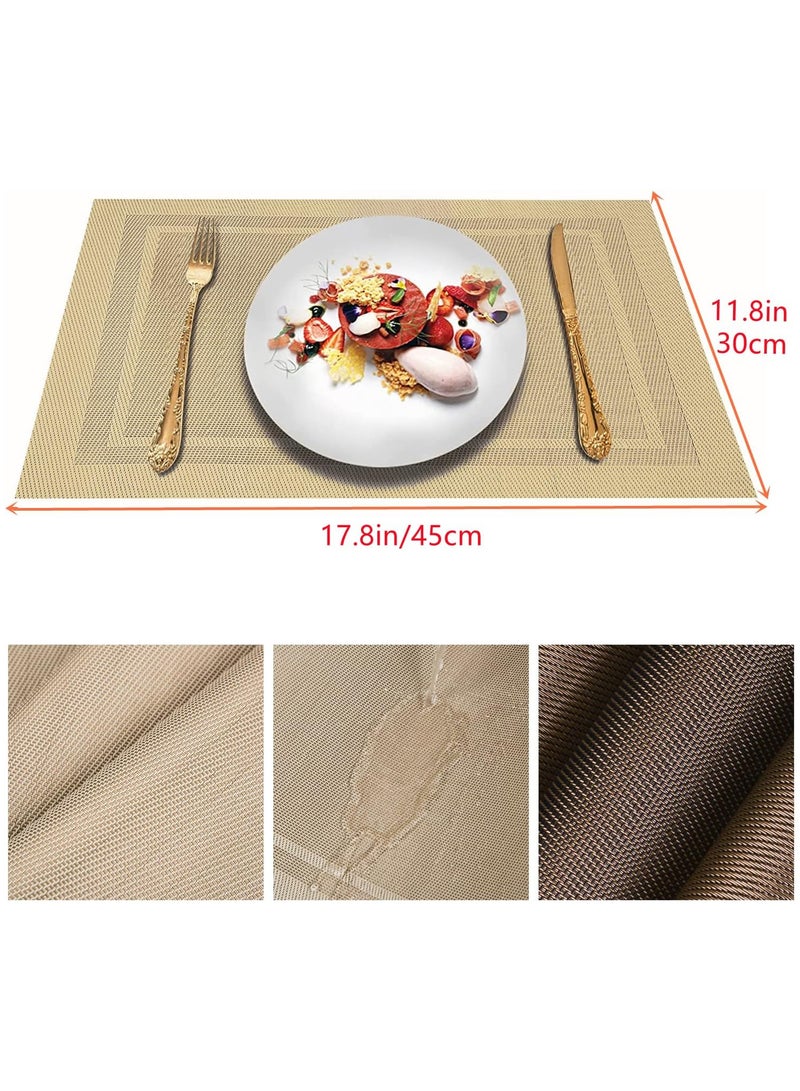 TOMSHOO Placemats for Dining Table Set of 4, Woven Place Mats Table Runner, Waterproof Washable Kitchen Table Mats, Heat-Resistant Table Mats for Table Decoration (Gold) - Image 2