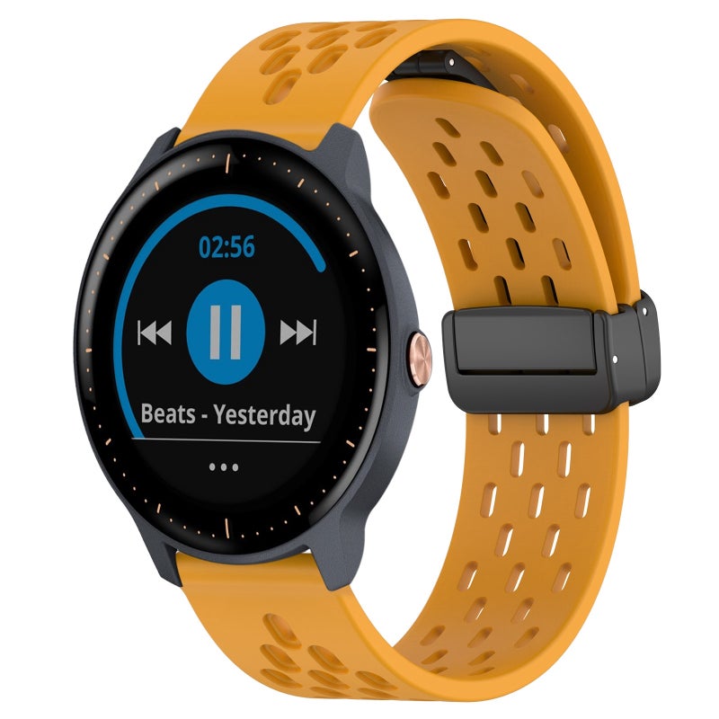 S-TOP For Garmin Vivoactive3 Music 20mm Folding Magnetic Clasp Silicone Watch Band(Yellow) - Image 1