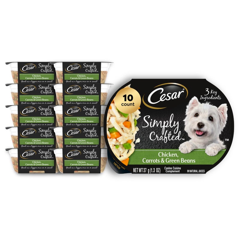 Cesar Simply Crafted Adult Wet Dog Food Meal Topper, Chicken, Carrots & Green Beans, 1.3 oz. Tubs, 10 Count (Pack of 1) - Image 1