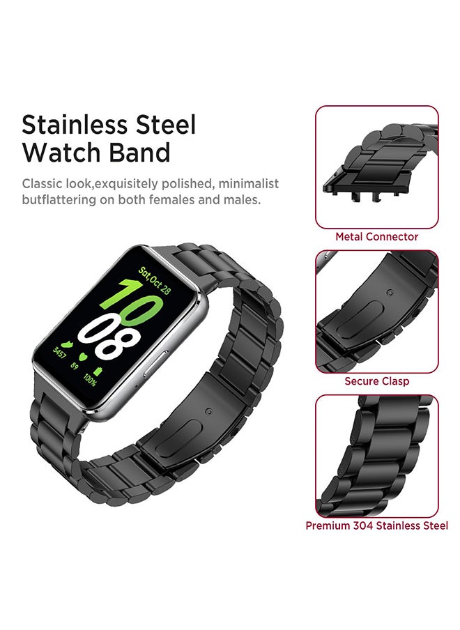 O Ozone Metal Watch Strap For Samsung Galaxy Fit 3, Adjustable Replacement Band Stainless Steel Strap Bracelet for Men Women- Black  - Image 3