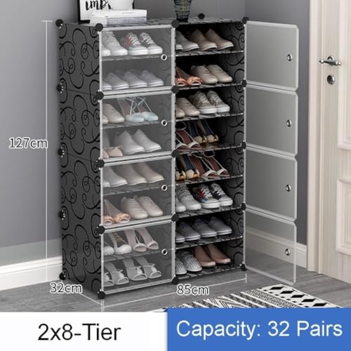 KEEKOS Shoe Rack Plastic,Portable with Dustproof Door, Multi-Purpose Plastic for Home Foldable Portable Shelves Chappal, Slipper, Heels, Boots,Stand (Black, 16-Shelf-8-Door) - Image 2