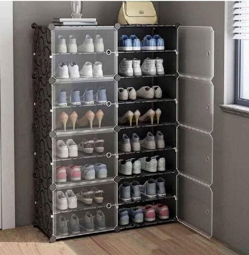 KEEKOS Shoe Rack Plastic,Portable with Dustproof Door, Multi-Purpose Plastic for Home Foldable Portable Shelves Chappal, Slipper, Heels, Boots,Stand (Black, 16-Shelf-8-Door) - Image 4