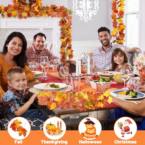 Helimoto 2 Pack Fall Decor, 11.8FT Fall Garland for Mantle, Fall Decorations for Home, Fall Leaves Garland, Thanksgiving Garlands, Artificial Leaves Autumn Garlands for Wedding Party Yellow-Green Leaves - Image 4