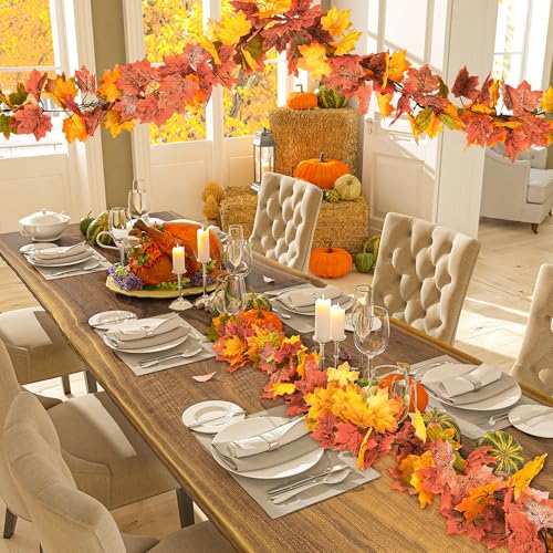 Helimoto 2 Pack Fall Decor, 11.8FT Fall Garland for Mantle, Fall Decorations for Home, Fall Leaves Garland, Thanksgiving Garlands, Artificial Leaves Autumn Garlands for Wedding Party Yellow-Green Leaves - Image 5