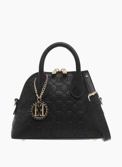 ELLE Womens Monogram Embossed Mini Crossbody Bag With Zip Closure And Double Handle
