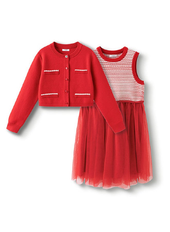 Balabala Little Lady Chic Dress For Girls, Children's Tulle Skirt, 2025 Spring New Arrival Two-piece Set, Chinese Style Outfit - Image 1