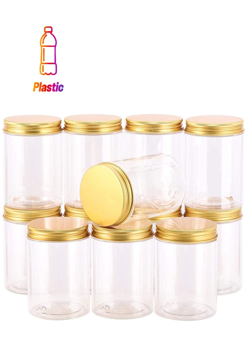 ALSAQER 12 Pieces (680ml) Spice Storage Empty Bottle Refillable Clear Jar/Biscuit Jar/Food Container/Plastic Pet Jars/Cansister Plastic Bottle with Metal Gold Lids - Image 1