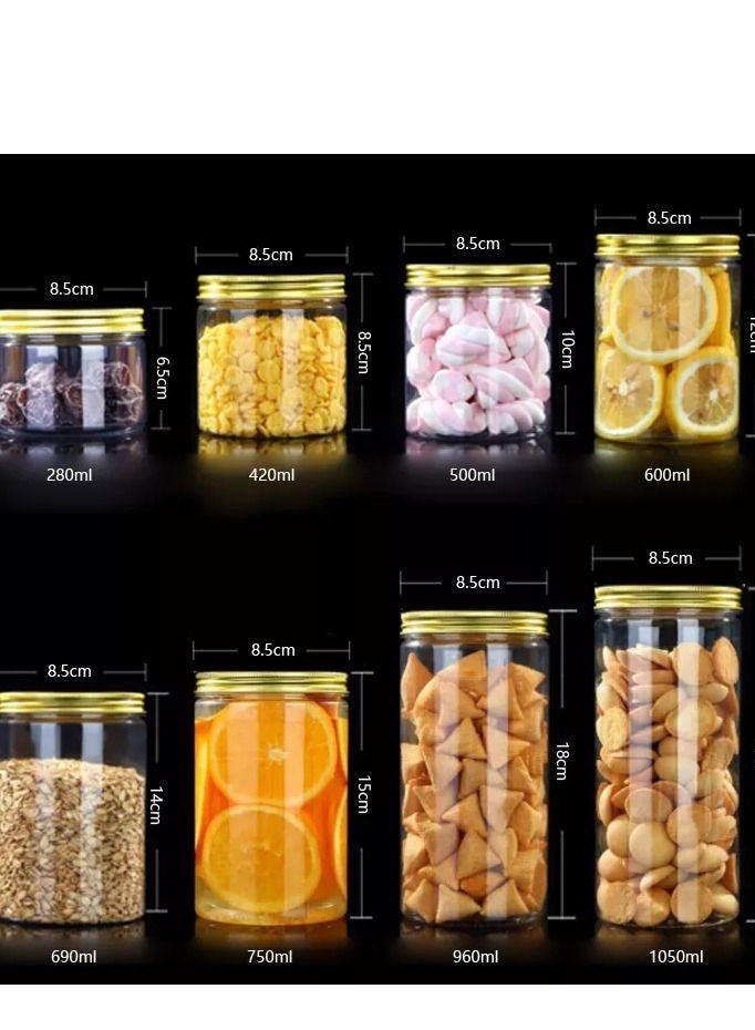ALSAQER 12 Pieces (680ml) Spice Storage Empty Bottle Refillable Clear Jar/Biscuit Jar/Food Container/Plastic Pet Jars/Cansister Plastic Bottle with Metal Gold Lids - Image 2