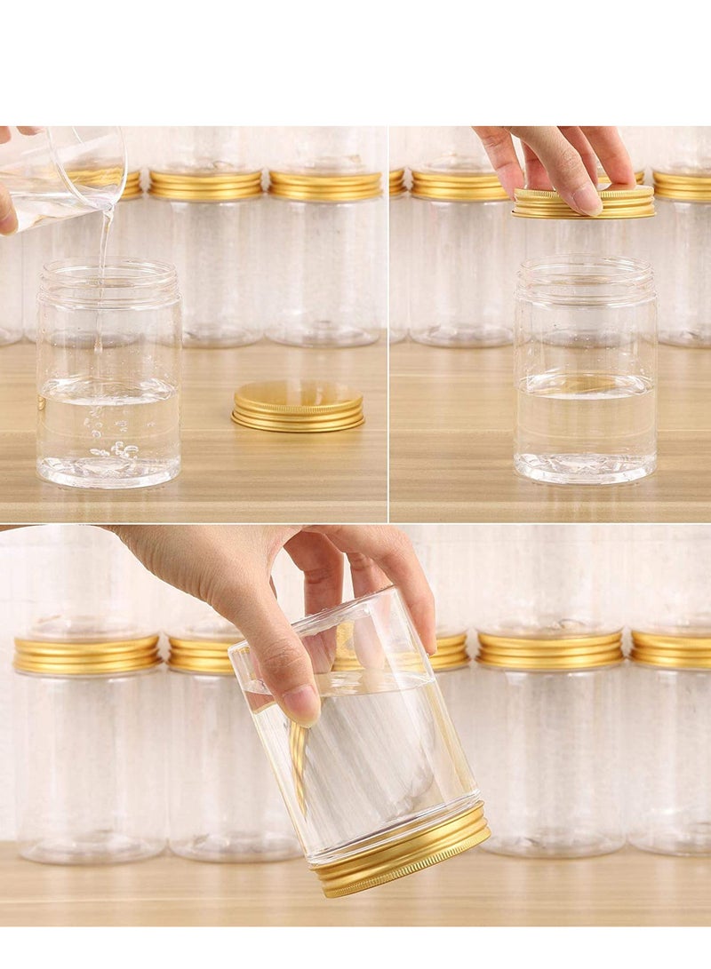 ALSAQER 12 Pieces (680ml) Spice Storage Empty Bottle Refillable Clear Jar/Biscuit Jar/Food Container/Plastic Pet Jars/Cansister Plastic Bottle with Metal Gold Lids - Image 4