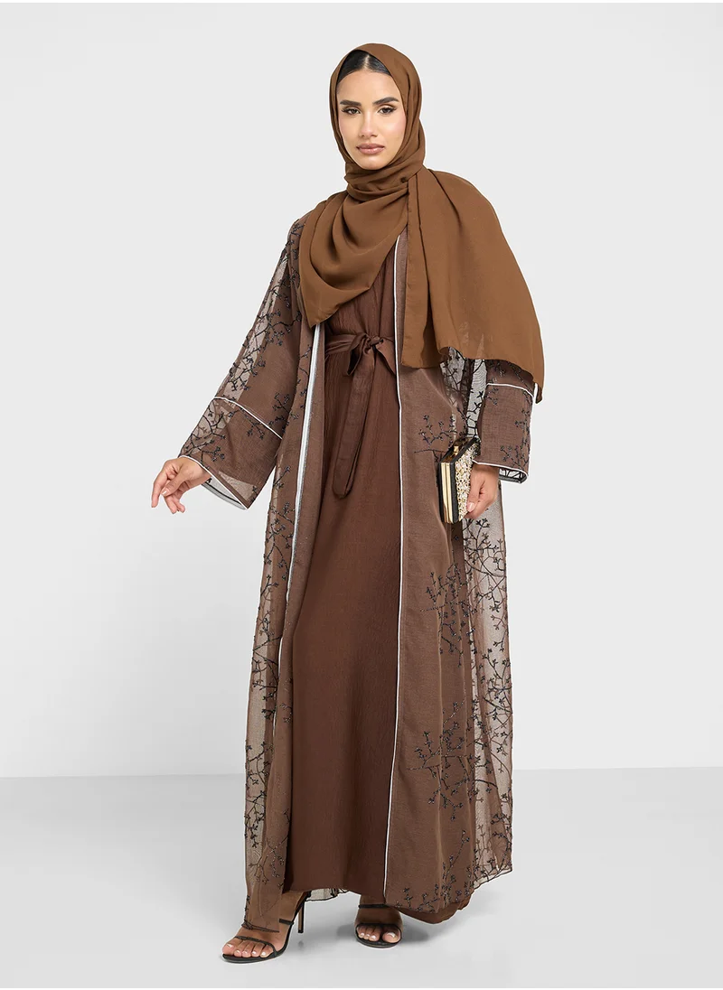 Khizana Sheer Embroidered Abaya With Inner & Sheila