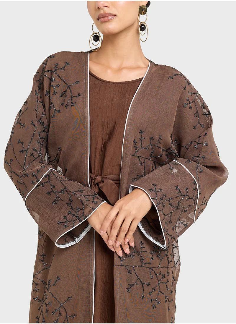 Khizana Sheer Embroidered Abaya With Inner & Sheila