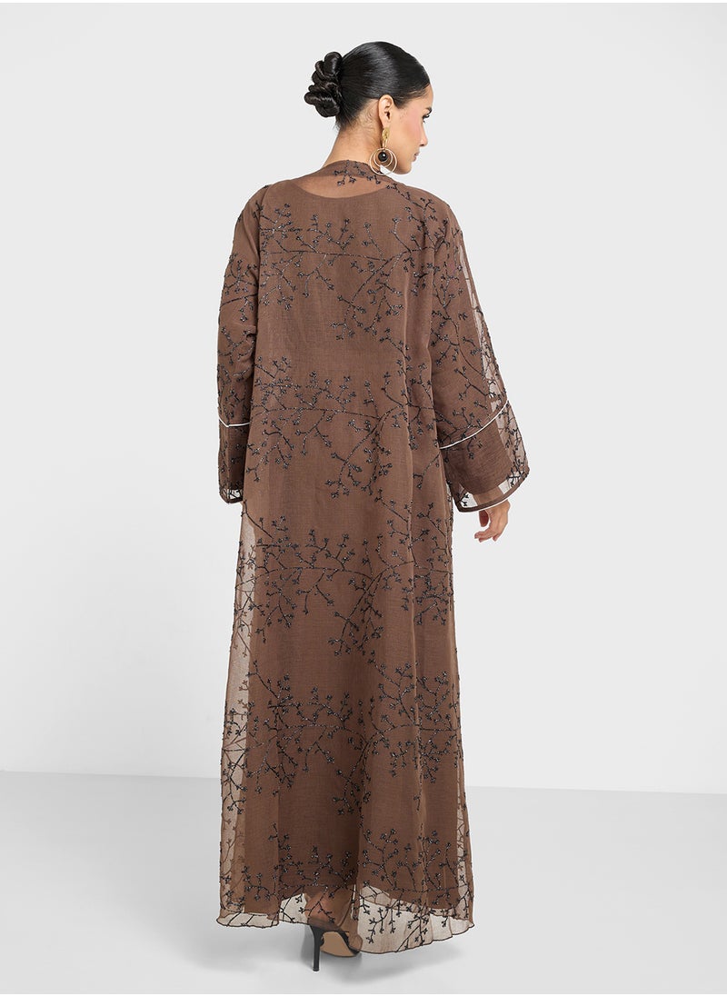 Khizana - Sheer Embroidered Abaya With Inner & Sheila - Image 1