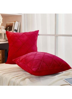 AMICA AMICA Luxurious Diamond Pinch Pleated Crystal Velvet Pillowcases Solid Pintuck Throw Cushion Cover for Home Decor Hidden Zipper Closure (Red, 18'' X 18'' Inch)  - Image 3