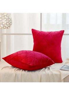 AMICA AMICA Luxurious Diamond Pinch Pleated Crystal Velvet Pillowcases Solid Pintuck Throw Cushion Cover for Home Decor Hidden Zipper Closure (Red, 18'' X 18'' Inch)  - Image 2