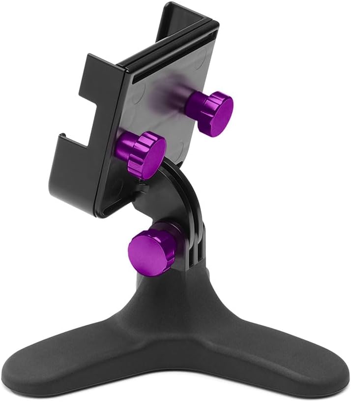 WeatherTech DeskFone Two View Universal Phone Holder for Flat Surfaces, Office, Kitchen, Nightstand - Violet Metal Knobs - Image 1