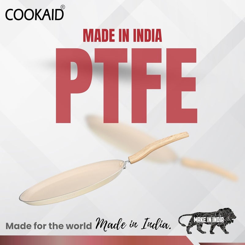 COOKAID Neo Glide Series Non Stick PTFE Dosa Tawa 2 Pcs Cookware Set (25 cm + 28 Cm) with 2 Pc Nylon Tool| Aluminium Body| Non Stick PTFE| Gas & Induction Compatible| ISI Certified| Cream - Image 5
