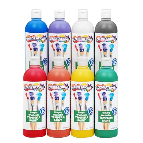 Colorations ParabenFree Simply Washable Tempera Paint Rainbow Plus 8 Pack Matte Finish Classroom Supplies Vibrant Colors NonToxic Washes Off Easily School Craft Art Supply Set Each 16oz - Image 1