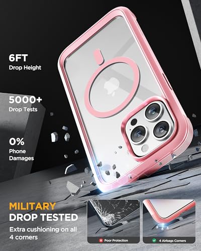 Miracase Magnetic for iPhone 15 Pro Case [Compatible with MagSafe] Full-Body Phone case with Built-in Glass Screen Protector& Camera Protector, Military Drop Proof 15 Pro Cover, Magnetic Pink - Image 4