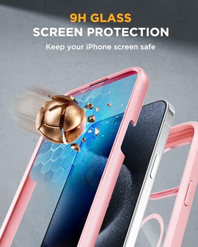 Miracase Magnetic for iPhone 15 Pro Case [Compatible with MagSafe] Full-Body Phone case with Built-in Glass Screen Protector& Camera Protector, Military Drop Proof 15 Pro Cover, Magnetic Pink - Image 3