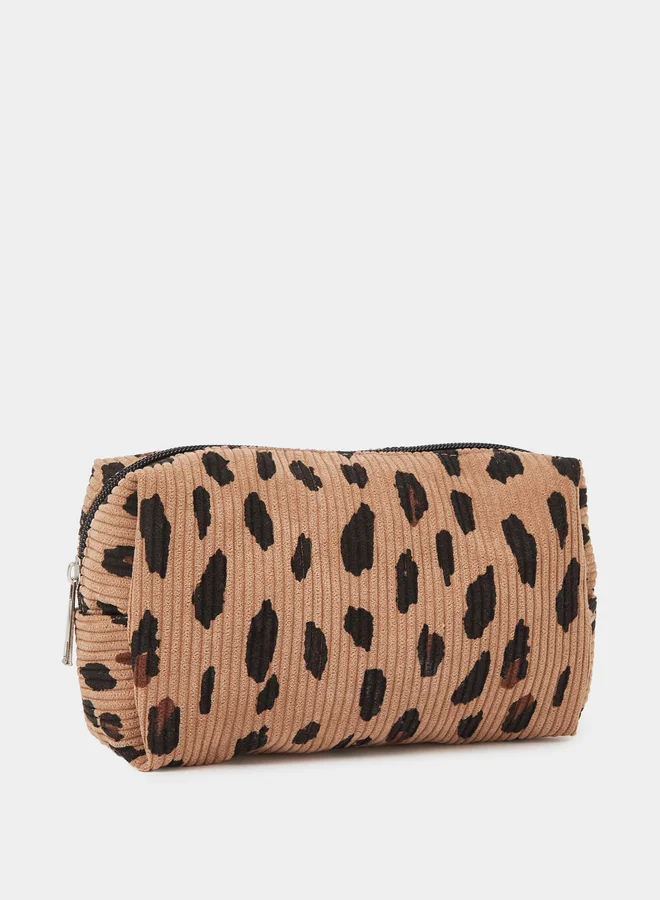 Styli Leopard Print Corduroy Wash Bag
