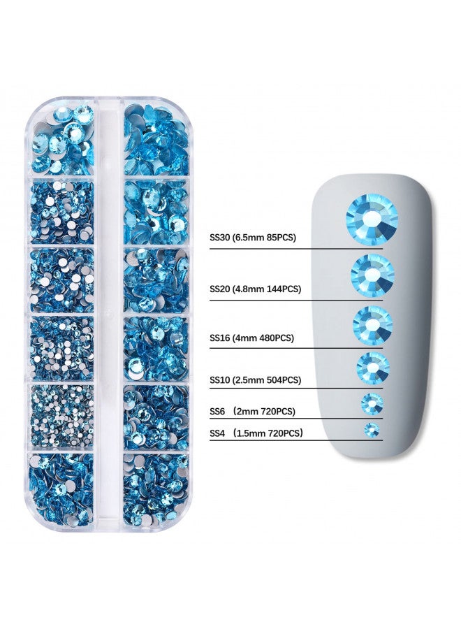 Dowarm 2650 Pieces Flatback Rhinestones for Nails, Craft, Tumblers, Aquamarine/Lake Blue Nail Rhinestones, Flatback Crystal Gems, Loose Bling Glitter Gemstones for Face Art Clothes Jewelry - Image 3
