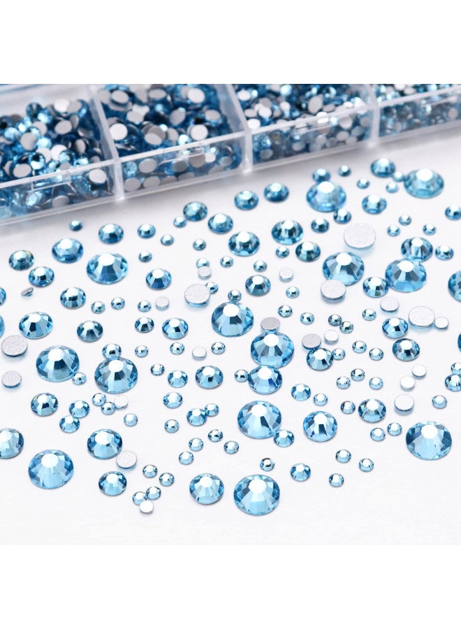 Dowarm 2650 Pieces Flatback Rhinestones for Nails, Craft, Tumblers, Aquamarine/Lake Blue Nail Rhinestones, Flatback Crystal Gems, Loose Bling Glitter Gemstones for Face Art Clothes Jewelry - Image 1