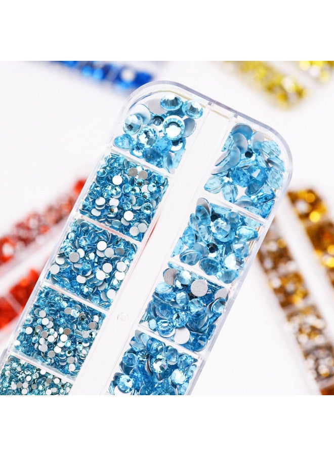 Dowarm 2650 Pieces Flatback Rhinestones for Nails, Craft, Tumblers, Aquamarine/Lake Blue Nail Rhinestones, Flatback Crystal Gems, Loose Bling Glitter Gemstones for Face Art Clothes Jewelry - Image 2