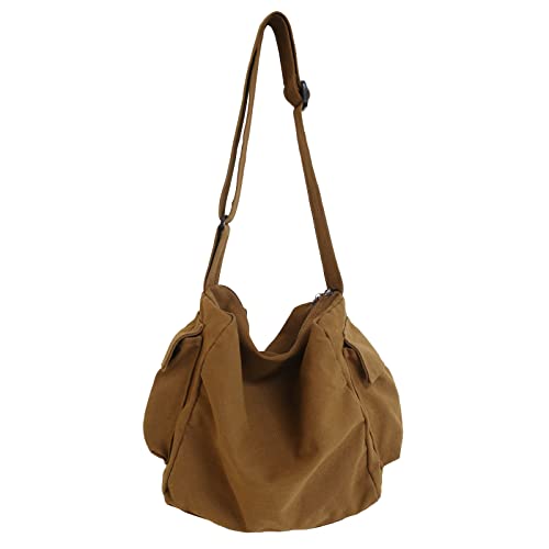 KlaOYer Canvas Messenger Bag Large Hobo Bag Crossbody Shoulder Bag Tote Bag with Pocket for Women and Men (Coffee 2) - Image 1