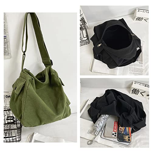 KlaOYer Canvas Messenger Bag Large Hobo Bag Crossbody Shoulder Bag Tote Bag with Pocket for Women and Men (Coffee 2) - Image 3