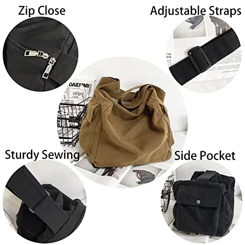 KlaOYer Canvas Messenger Bag Large Hobo Bag Crossbody Shoulder Bag Tote Bag with Pocket for Women and Men (Coffee 2) - Image 4