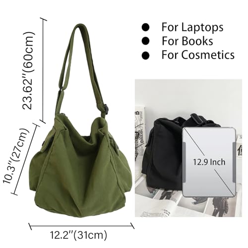 KlaOYer Canvas Messenger Bag Large Hobo Bag Crossbody Shoulder Bag Tote Bag with Pocket for Women and Men (Coffee 2) - Image 5