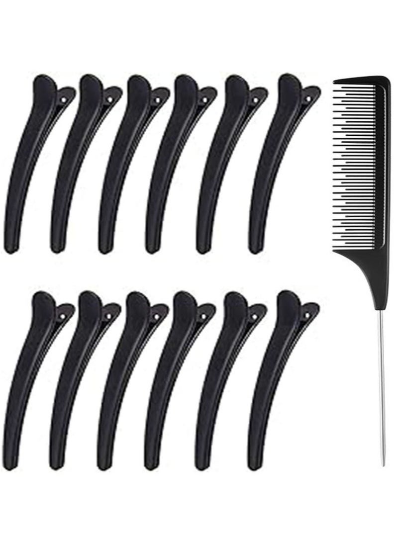 12Pcs Duck Bill Hair Clip, 3.6 Inch Matte Alligator Hair Clips, Hair Barrettes, Hair Styling Hairdressing Accessories, 1pcs Antistatic Tai Comb(Black) - Image 1