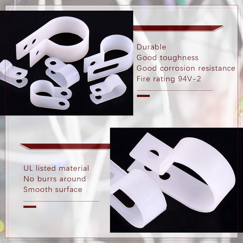 Hilitchi 135 Pcs 6 Sizes White Plastic Cable Clamp R Type Screw Mounting Cord Fastener Cable Clips Assortment Kit with Screws for Wire Management Cable Conduit (Clips from 6mm to 23mm) - Image 3