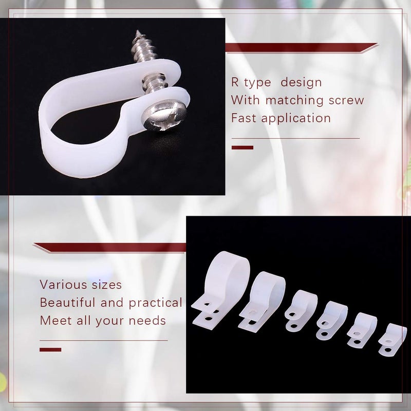 Hilitchi 135 Pcs 6 Sizes White Plastic Cable Clamp R Type Screw Mounting Cord Fastener Cable Clips Assortment Kit with Screws for Wire Management Cable Conduit (Clips from 6mm to 23mm) - Image 4