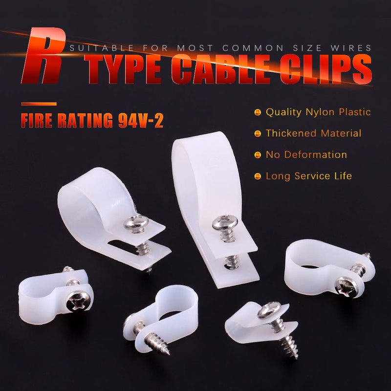 Hilitchi 135 Pcs 6 Sizes White Plastic Cable Clamp R Type Screw Mounting Cord Fastener Cable Clips Assortment Kit with Screws for Wire Management Cable Conduit (Clips from 6mm to 23mm) - Image 5