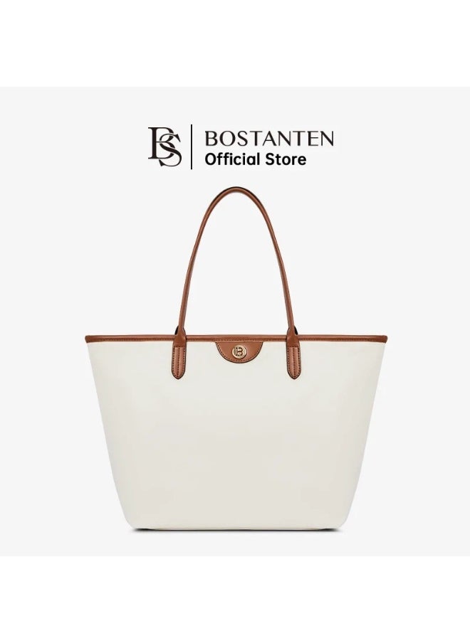 Bostanten BOSTANTEN Ladies Shoulder Bag & Underarm Tote – Off White with Brown | Elegant Everyday Handbag for Women  - Image 1