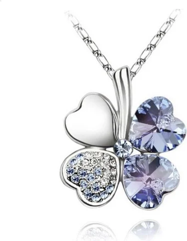 Chavin Crystal Stone Rhodium Plate. Clover Women's Necklace db14li