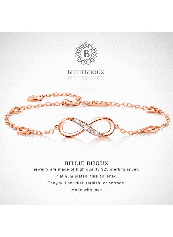 Billie Bijoux - Womens 925 Sterling Silver Infinity Endless Love Symbol Charm Adjustable Anklet Bracelet, Large Bracelet - Image 1